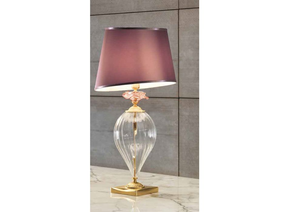 Klassieke ambachtelijke glazen tafellamp en luxe lampenkap - Vlaanderen Viadurini