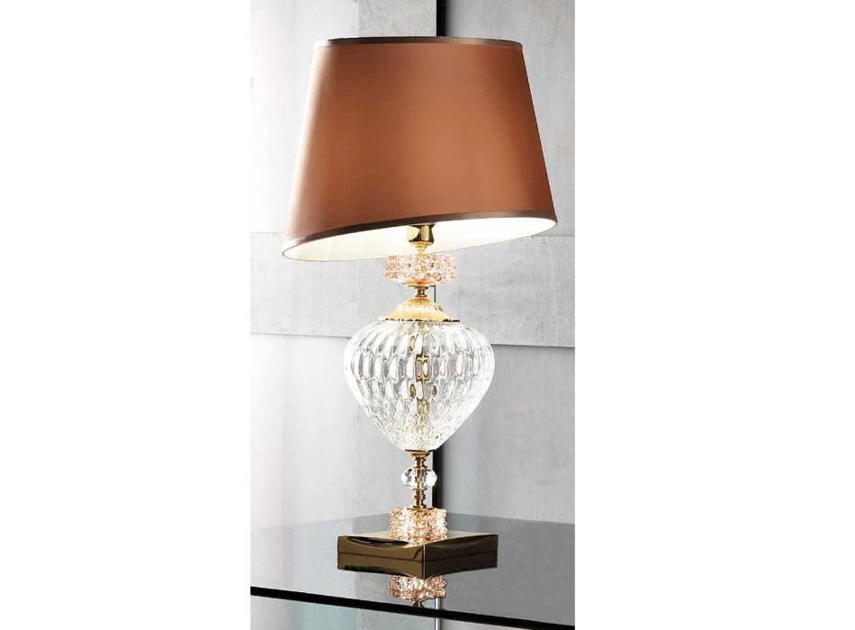 Klassieke Italiaanse ambachtelijke glazen tafellamp en lampenkap - Saline Viadurini