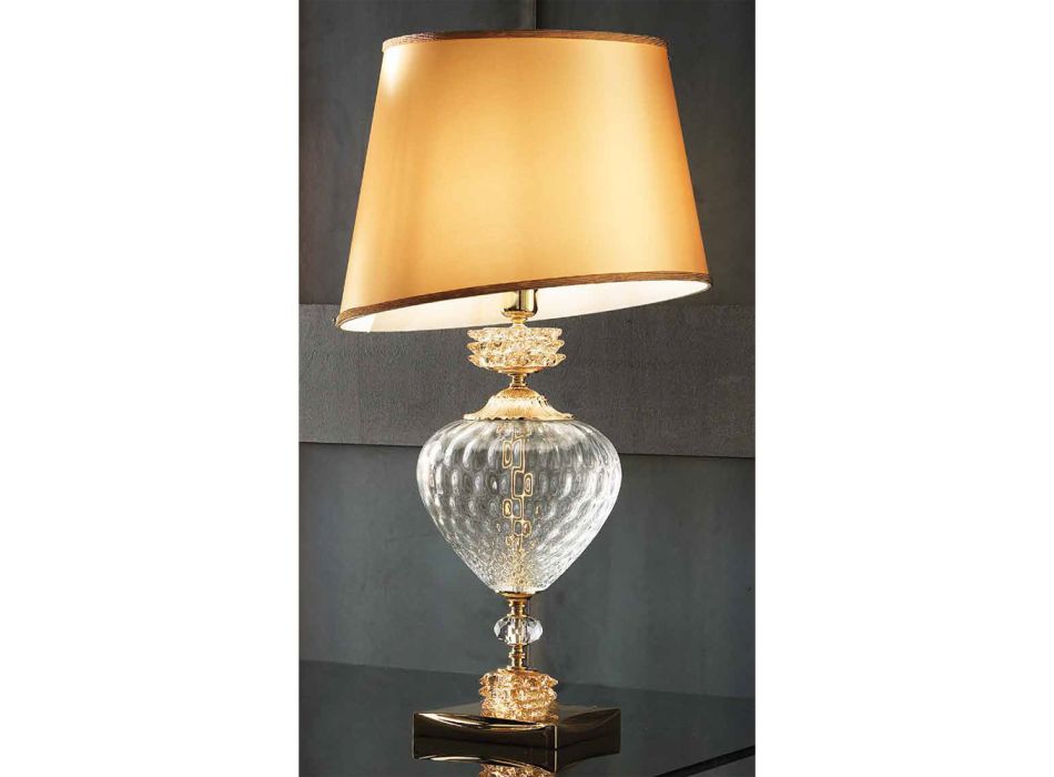 Klassieke Italiaanse ambachtelijke glazen tafellamp en lampenkap - Saline Viadurini