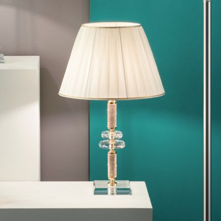 Klassieke tafellamp in goud metaal, kristal en lampenkap - Similo Viadurini