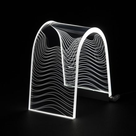 Transparante acrylkristallen tafellamp met gegraveerde decoratie - Bertella Viadurini