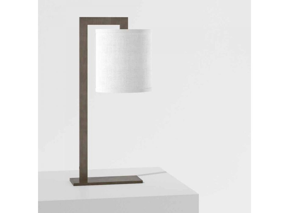 Design tafellamp in metaal en wit linnen Made in Italy - Bali Viadurini
