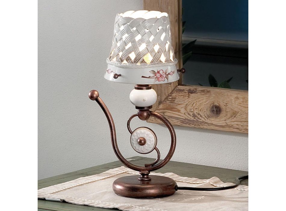 Handgemaakte keramische tafellamp met ornamenten en decoraties - Verona Viadurini