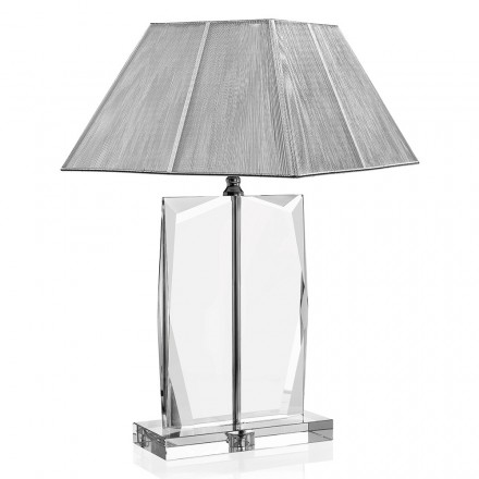Kristallen tafellamp en luxe zilveren vierkante lampenkap - Clezia Viadurini