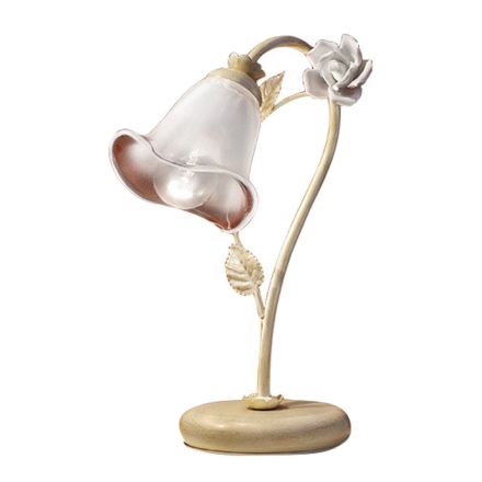 Tafellamp in ijzer en glas met roos van keramiek decoratie - Siena Viadurini