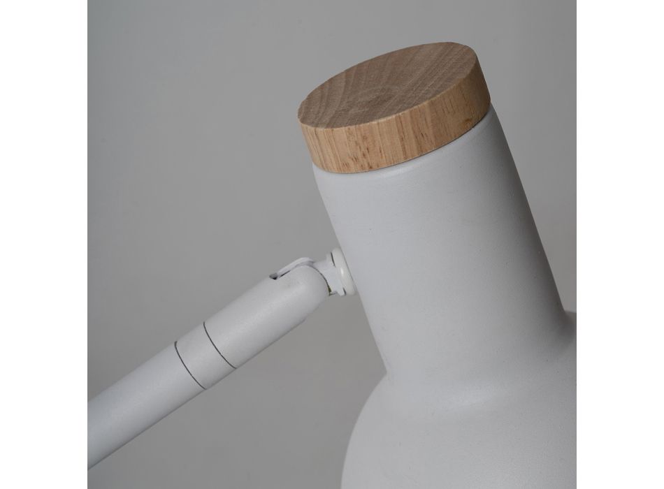 Tafellamp in wit metaal met natuurlijke houten details - Anya Viadurini