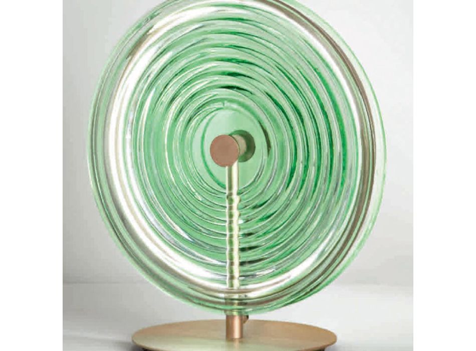 Tafellamp van metaal en glas versierd met concentrische lijnen - Hackberry Viadurini