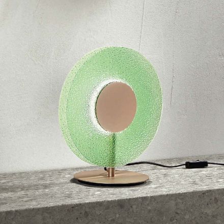 Tafellamp van geverfd metaal en groen gruisglas - Albizia Viadurini