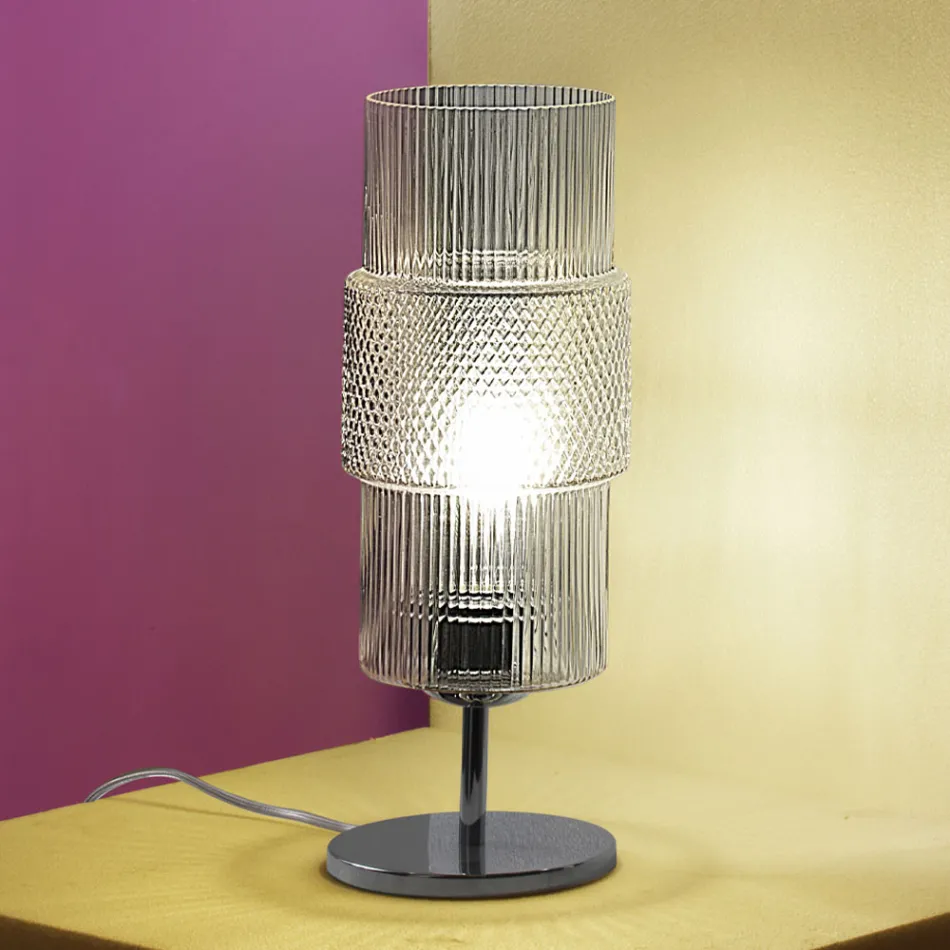 Tafellamp in handgeblazen glas in Venetië en metaal - Satomi Viadurini