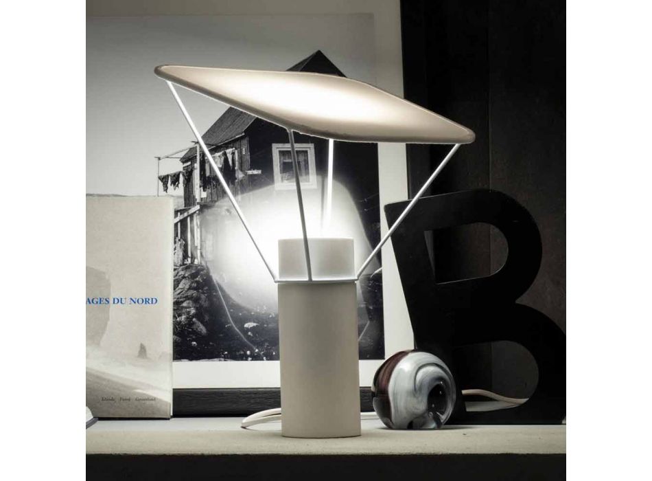 Moderne tafellamp in hars en wit katoen Made in Italy - Fiera Viadurini