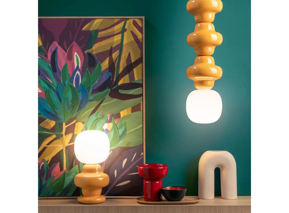 Tafellamp gemaakt van keramiek en glas Made in Italy - Capocabana Viadurini