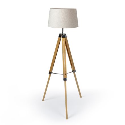 Vloerlamp met 3-voetige houten voet en canvas lampenkap - Evette Viadurini
