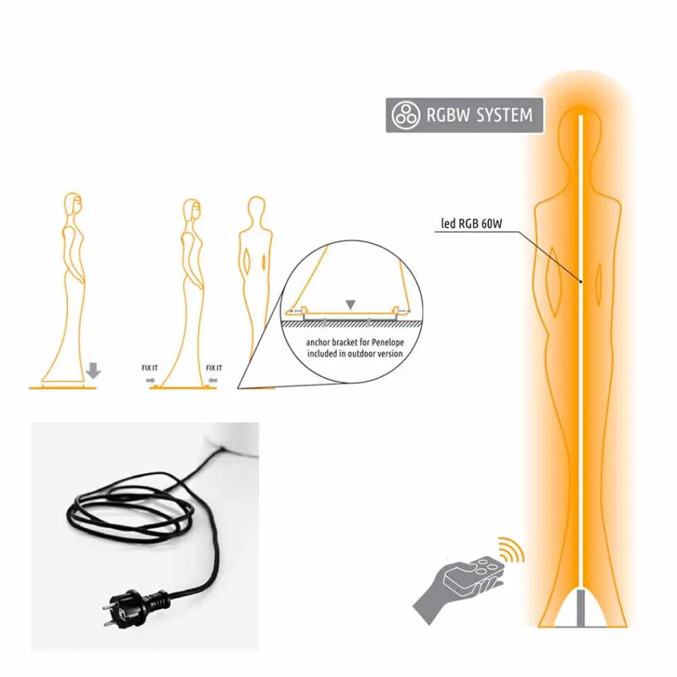 Tuinvloerlamp met RGBW Led-licht Standbeeld Design - Penelope by Myyour Viadurini