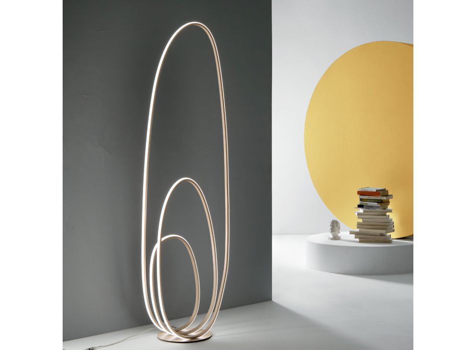 Design vloerlamp in goudkleurig gelakt metaal met LED - Simea Viadurini