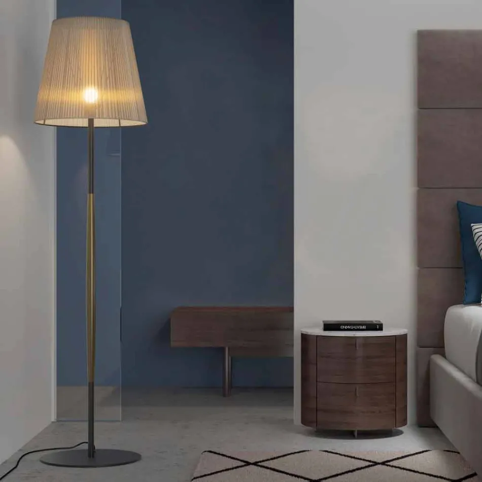 Design vloerlamp in metaal, hout en organza Made in Italy - Boom Viadurini