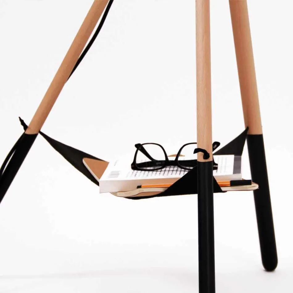 Staande lamp in hout en metaal met details in veganistisch leer - Avetta Viadurini