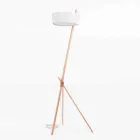 Staande lamp in hout en metaal met details in veganistisch leer - Avetta Viadurini