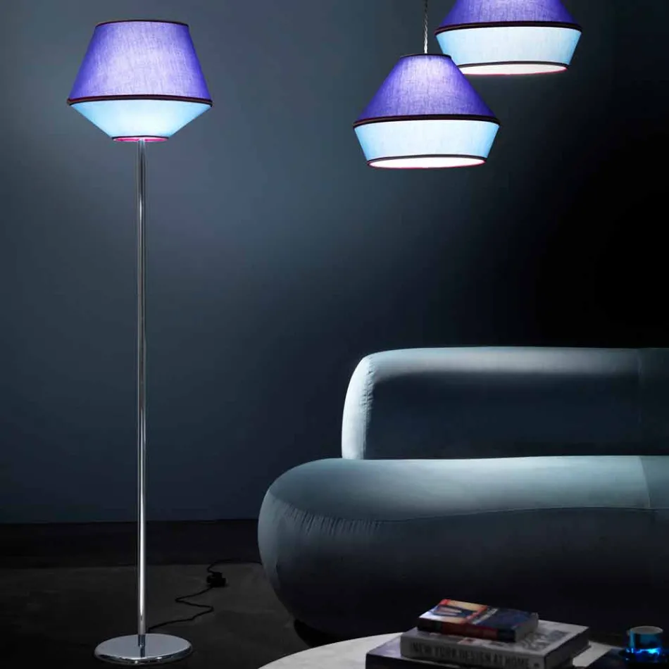 Staande lamp van verchroomd metaal met stoffen lampenkap Made in Italy - Soja Viadurini