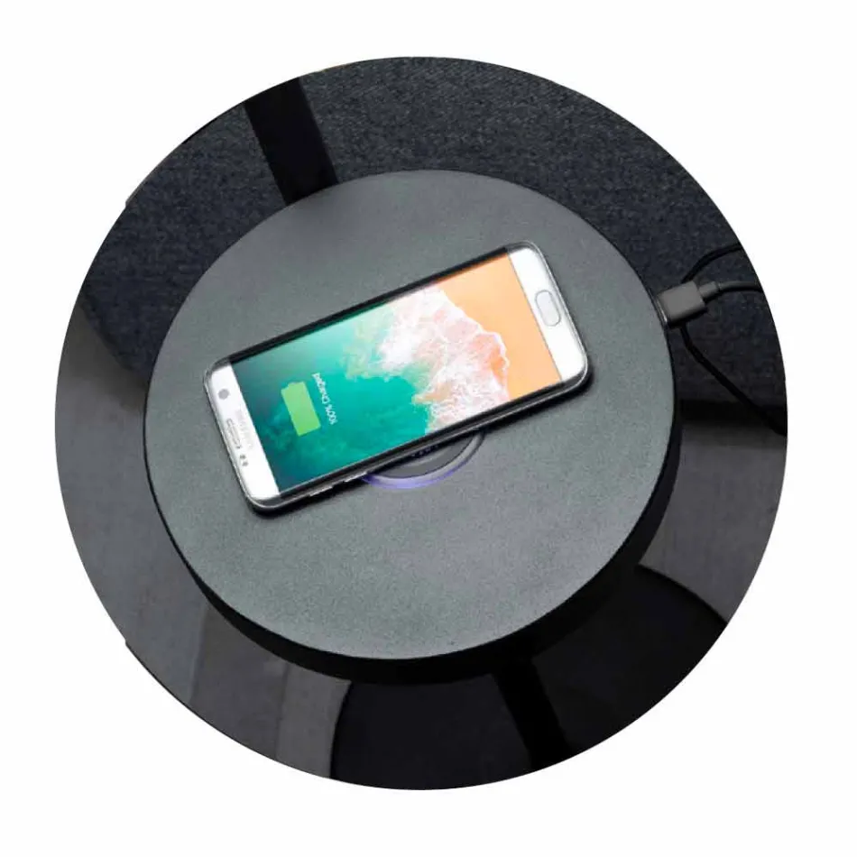 Staande lamp in zwart metaal en rotan met plank Made in Italy - Livia Viadurini