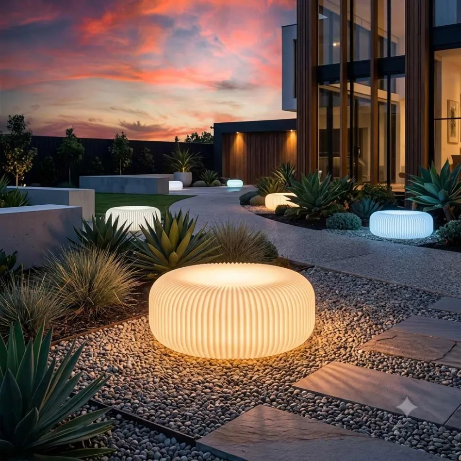 Albasten polyethyleen buitenvloerlamp, gemaakt in Italië - Disco Viadurini