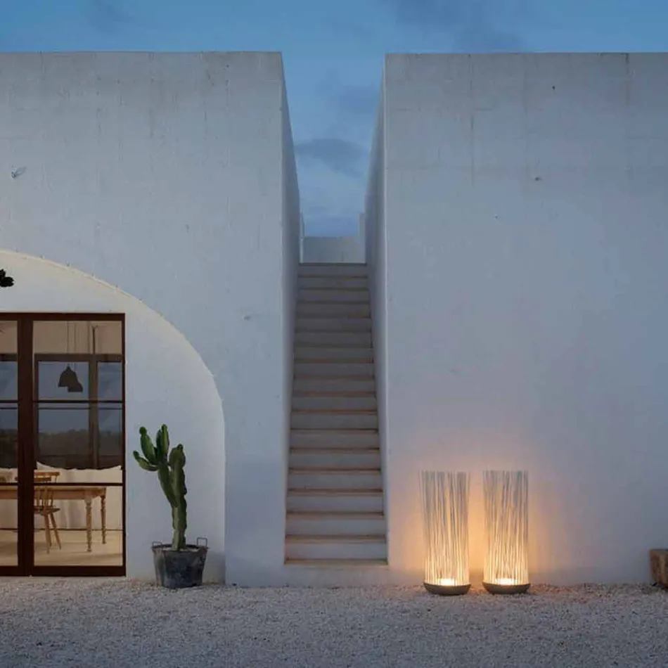 Led-vloerlamp in grijs technopolymeer en witte pvc-staven - Touch Viadurini