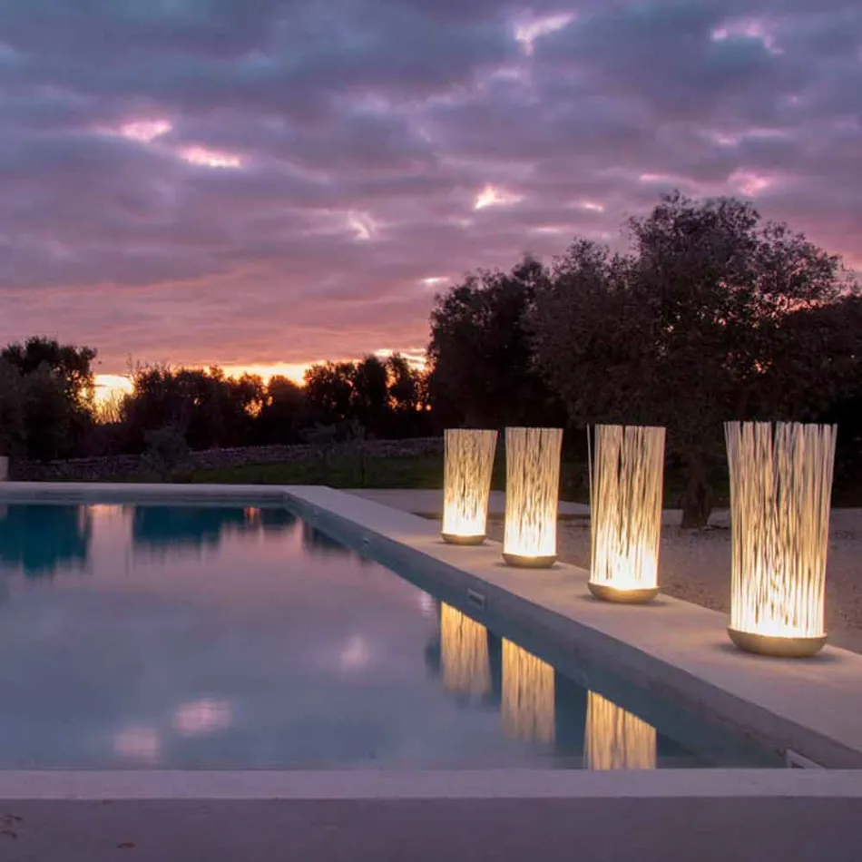 Led-vloerlamp in grijs technopolymeer en witte pvc-staven - Touch Viadurini