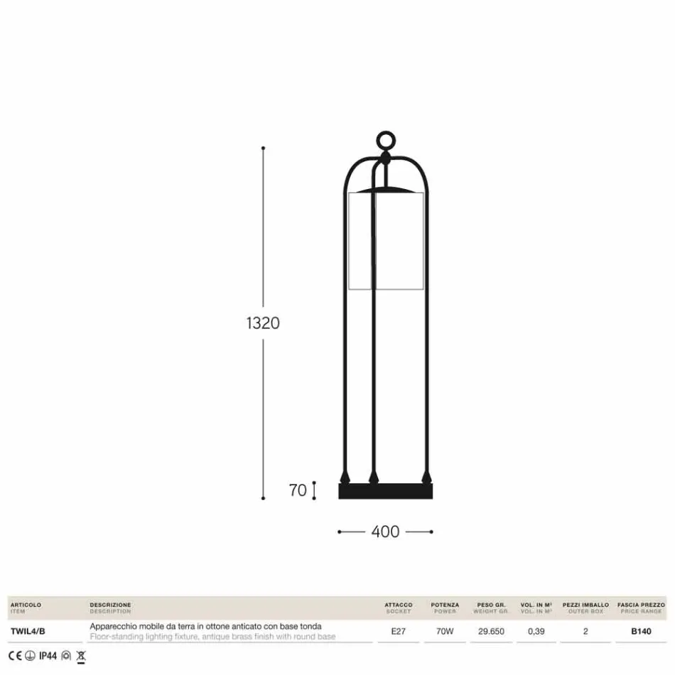 Floor lamp voor outdoor messing Pitosforo Viadurini