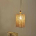 Vloer- / hanglamp in hout en zandkleur Bois wol