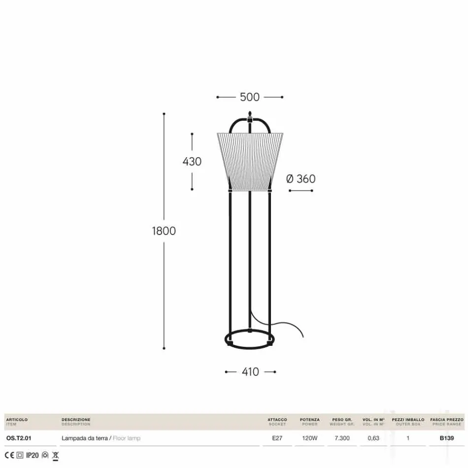 Floor lamp Tenarunga, antiek messing, 1 licht Viadurini