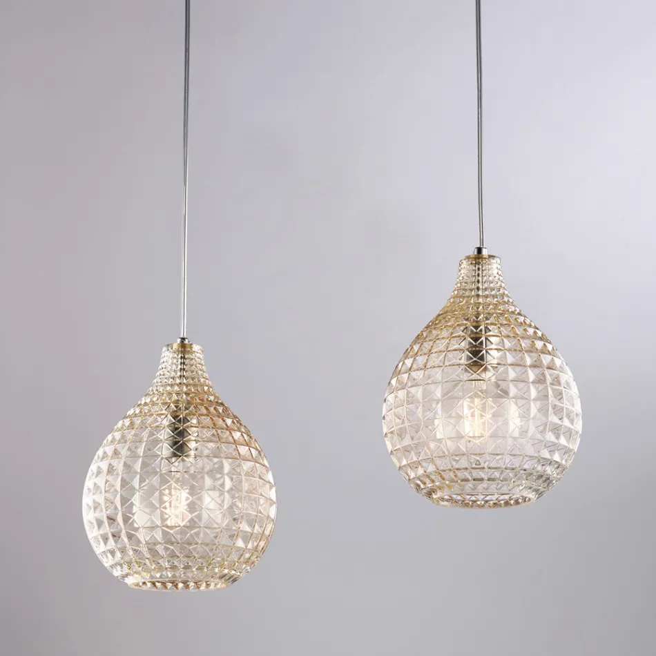 Atlas glazen en metalen designlamp met kristallen hangers Viadurini