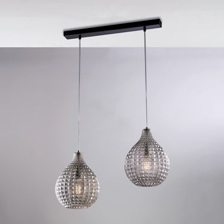 Atlas glazen en metalen designlamp met kristallen hangers Viadurini