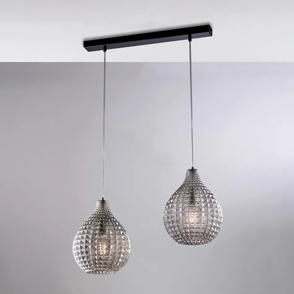 Atlas glazen en metalen designlamp met kristallen hangers Viadurini
