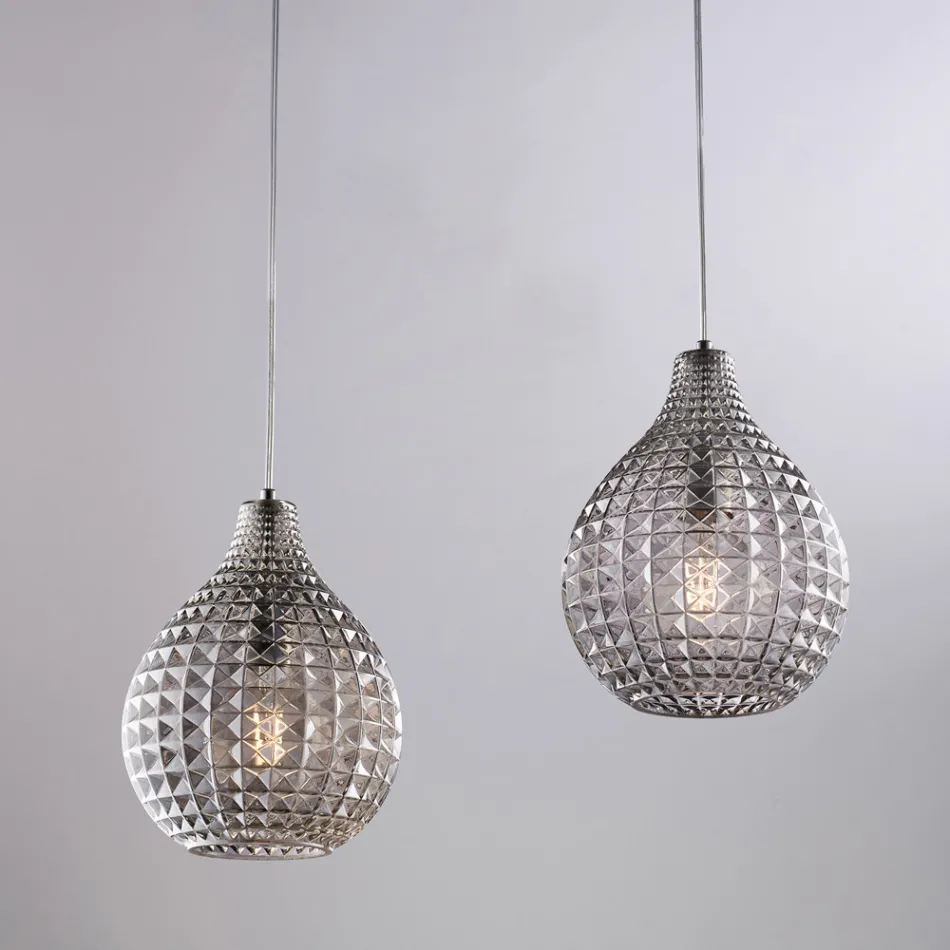 Atlas glazen en metalen designlamp met kristallen hangers Viadurini