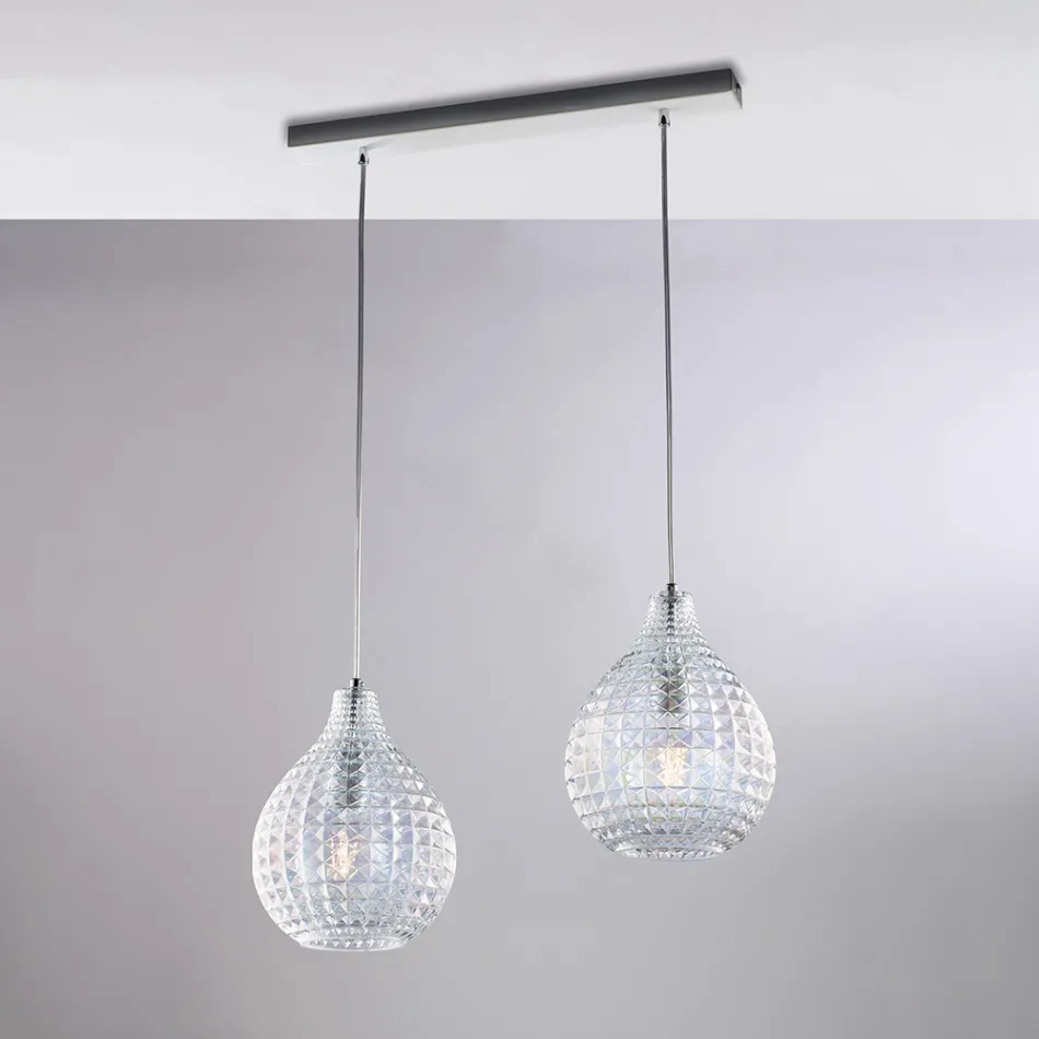 Atlas glazen en metalen designlamp met kristallen hangers Viadurini