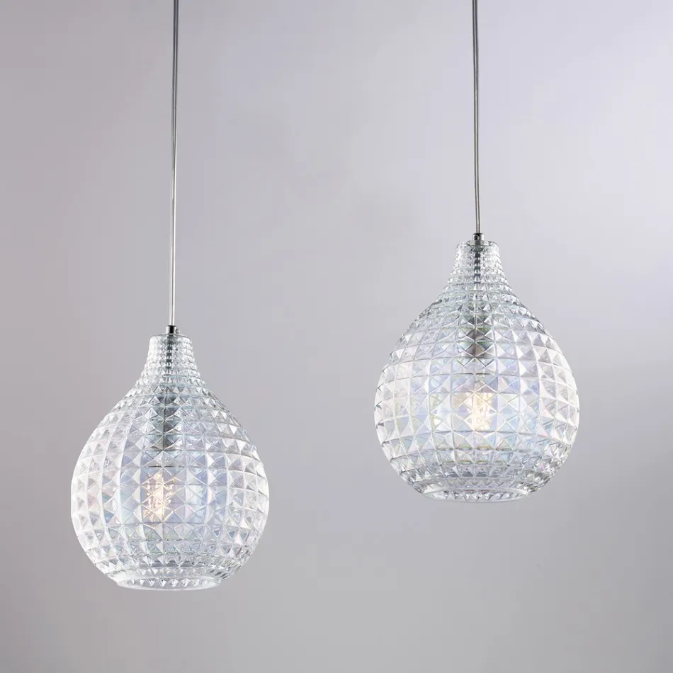 Atlas glazen en metalen designlamp met kristallen hangers Viadurini