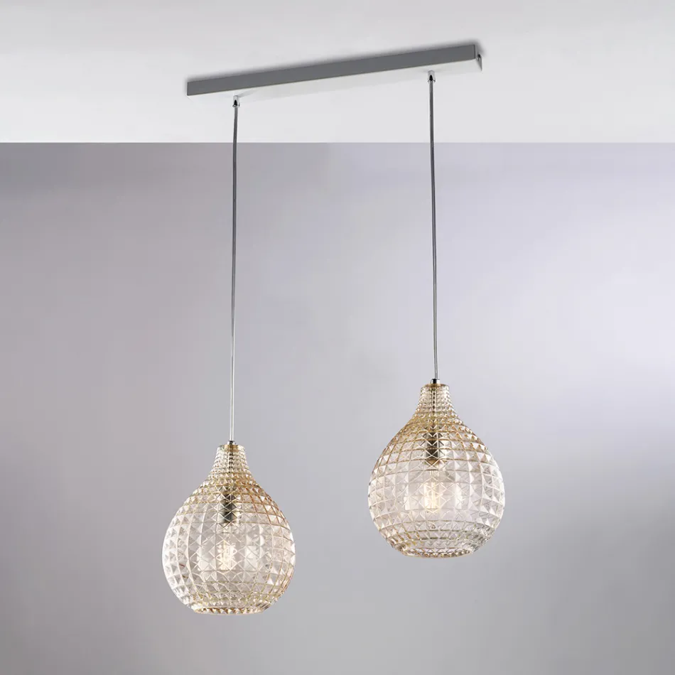 Atlas glazen en metalen designlamp met kristallen hangers Viadurini