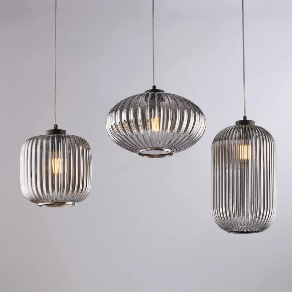 3-lichts lamp met zwart glazen en metalen design voor - Tucana Viadurini