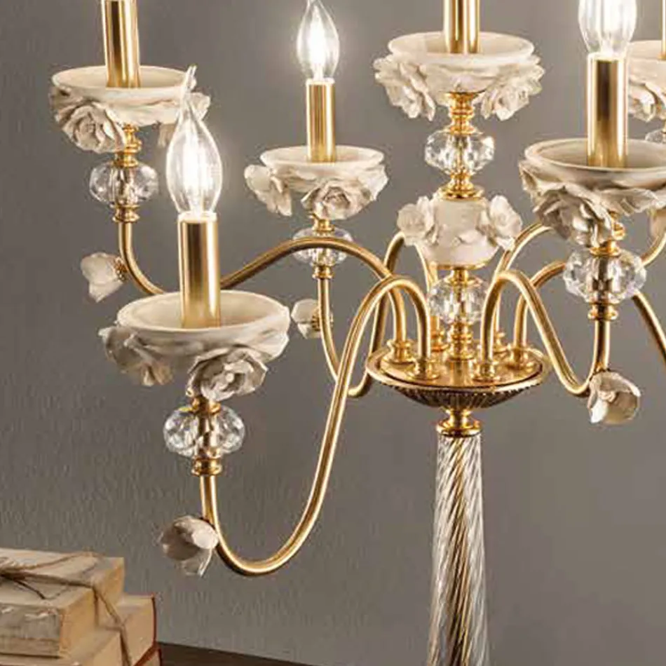 Flambeaux 7-lichts klassieke lamp in porselein en geblazen glas - Eteria Viadurini