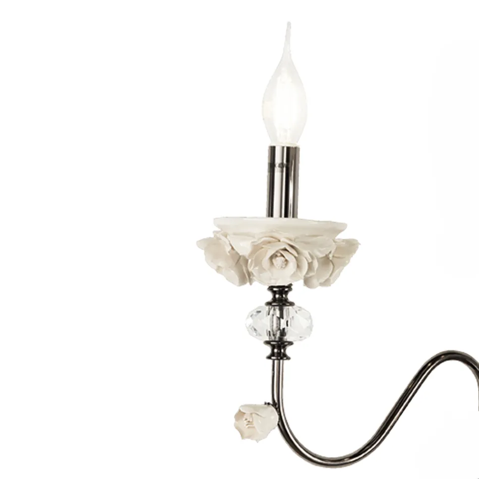 Flambeaux 7-lichts klassieke lamp in porselein en geblazen glas - Eteria Viadurini