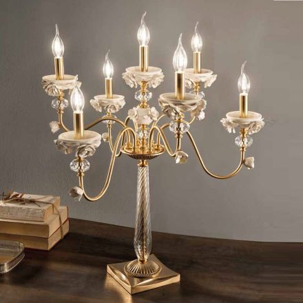 Flambeaux 7-lichts klassieke lamp in porselein en geblazen glas - Eteria Viadurini