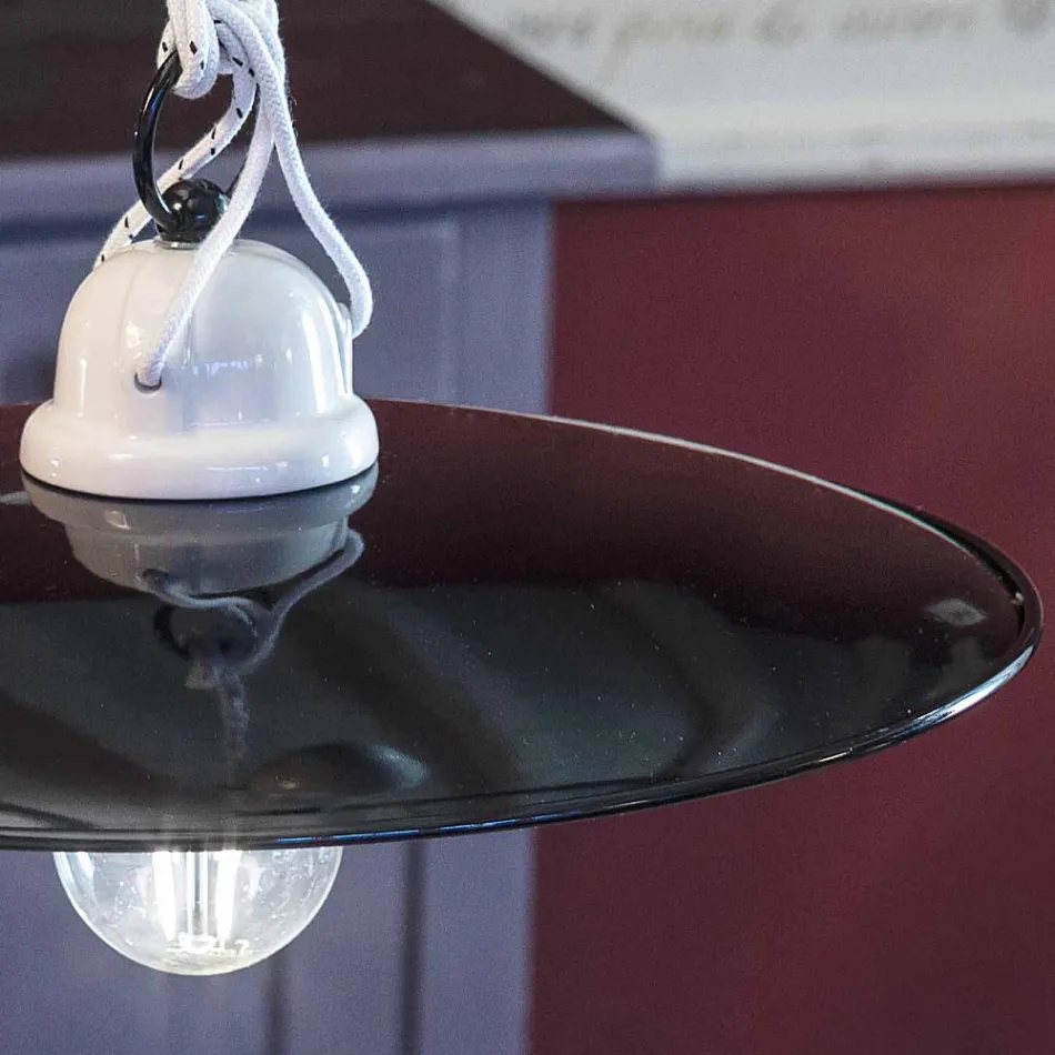 Hangende ups en downs lamp in wit keramiek en zwart metaal - power Viadurini