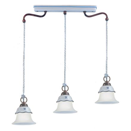 Vintage 3-lichts hanglamp in ijzer, glas en keramiek - Ferrara Viadurini