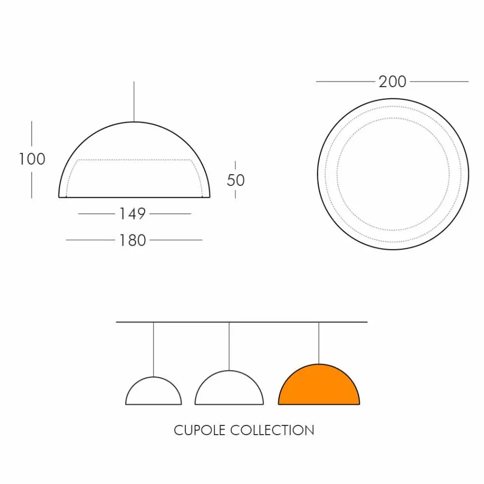 Gekleurde hanglamp Dia Cupole polyethyleen gemaakt in Italië Viadurini
