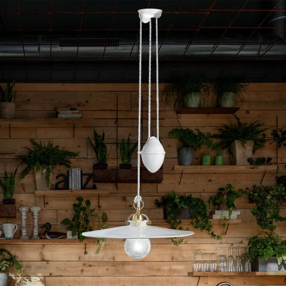 Ups en Down hanglamp in ijzer en glanzend keramiek 2 maten - Asti Viadurini