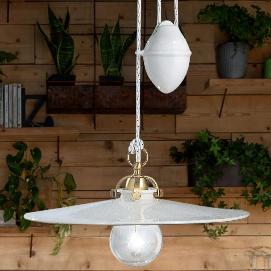 Ups en Down hanglamp in ijzer en glanzend keramiek 2 maten - Asti Viadurini