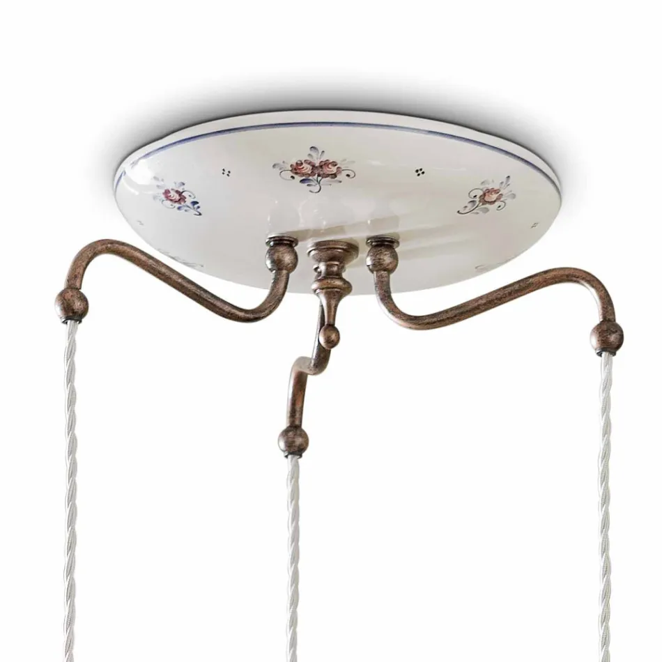Hanglamp 3 lampen in ijzer en vintage handbeschilderd keramiek - Chieti Viadurini