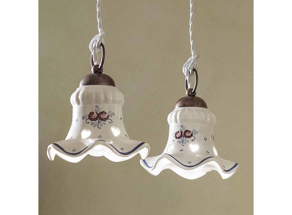 Hanglamp 3 lampen in ijzer en vintage handbeschilderd keramiek - Chieti Viadurini