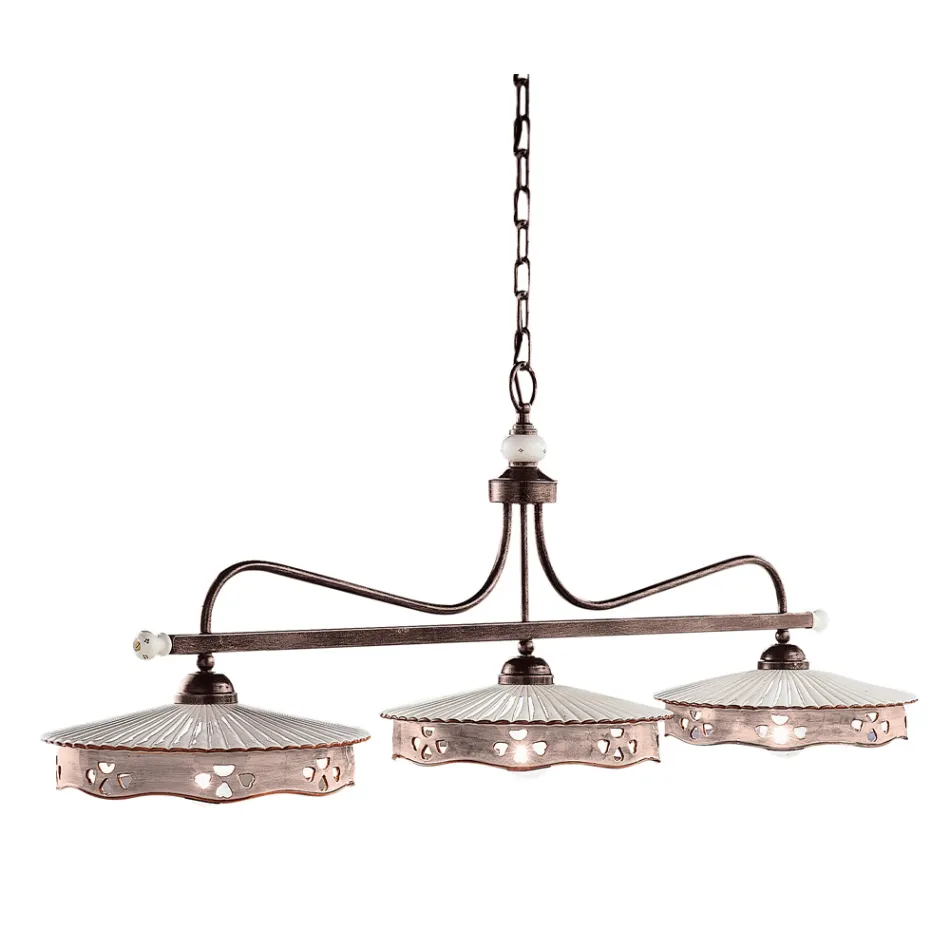 Hanglamp 3 Lichts Vintage Keramiek en Handgemaakt Ijzer - Alessandria Viadurini