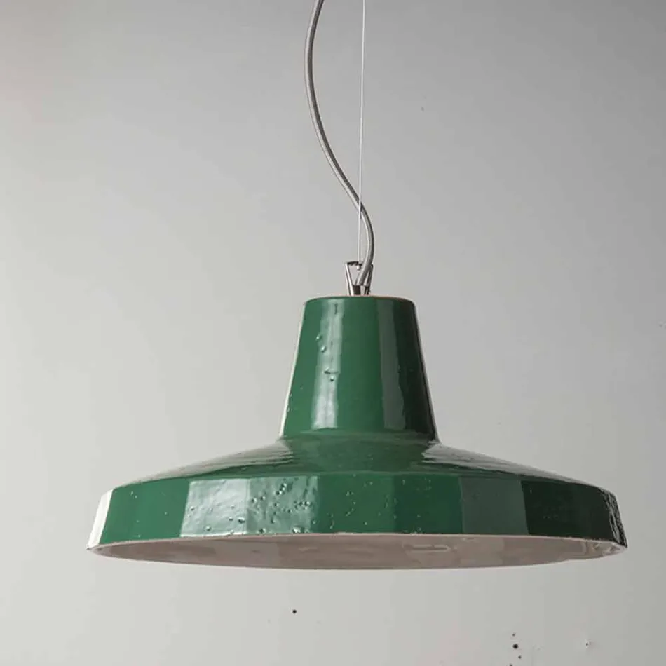 Hanglamp 42 cm in messing en Toscaanse majolica Rossi - Toscot Viadurini