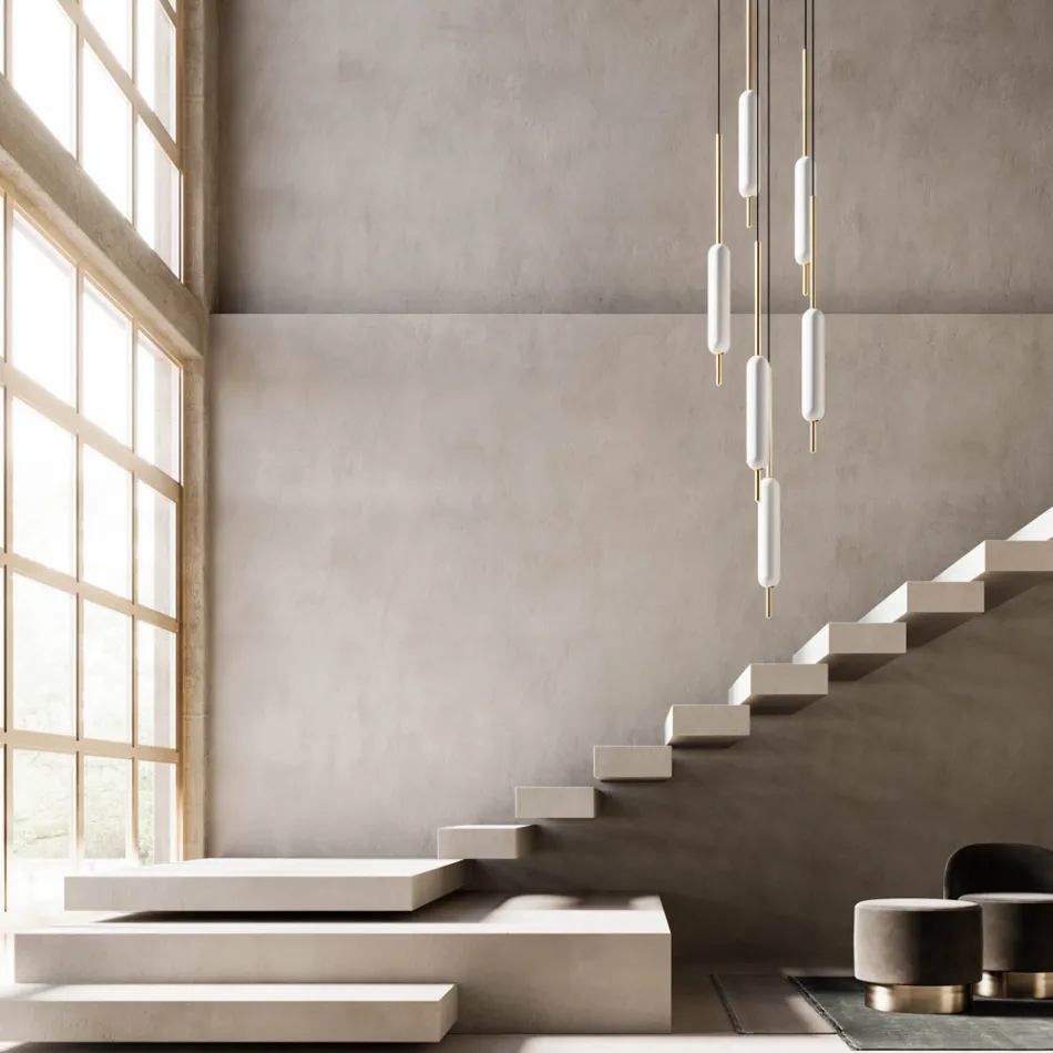 Pendellamp met 1, 3 of 6 lampen in messing modern design - Typha van Il Fanale Viadurini